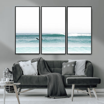 56345117-MGV-CV-36X24-Minimalist Surfing Wall Art Canvas Print, Framed Ocean Waves Art Picture Print, Soft Ocean Perfect Minimalist Coastal Decor