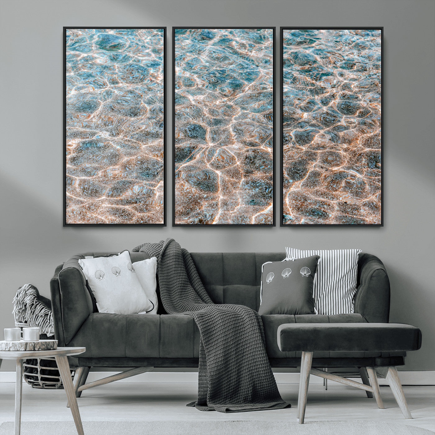 26580287-MGV-CV-36X24-Clear Water Wall Art Canvas Print, Framed Sunlit Ripples Art Picture Print, Ocean Texture Perfect Modern Coastal Decor Artwork