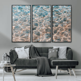 26580287-MGV-CV-36X24-Clear Water Wall Art Canvas Print, Framed Sunlit Ripples Art Picture Print, Ocean Texture Perfect Modern Coastal Decor Artwork