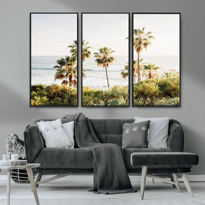 94707294-MGV-CV-36X24-California Coast Wall Art Canvas Print, Framed Palm Trees Art Picture Print, Coastal Landscape Perfect Coastal Minimalist Decor