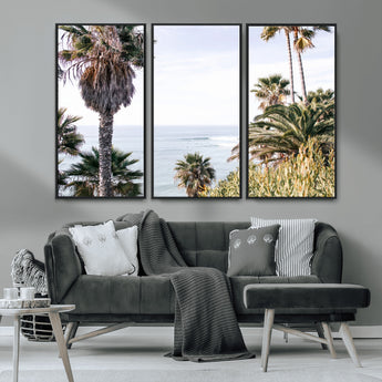 51404565-MGV-CV-36X24-Palm Trees Wall Art Canvas Print, Framed Ocean Breeze Art Picture Print, Coastal View Perfect Tropical Coastal Decor Artwork