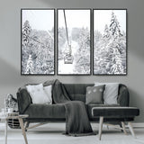 44705668-MGV-CV-36X24-Winter Forest Wall Art Canvas Print, Framed Snowy Forest Art Picture Print, Ski Lift Perfect Scandinavian Decor Artwork