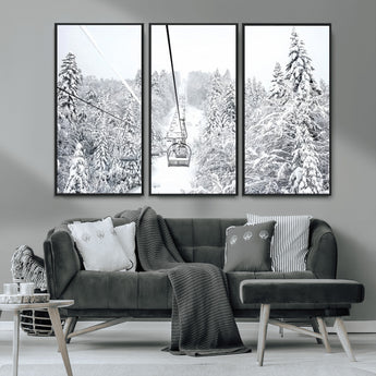 44705668-MGV-CV-36X24-Winter Forest Wall Art Canvas Print, Framed Snowy Forest Art Picture Print, Ski Lift Perfect Scandinavian Decor Artwork