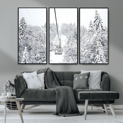 44705668-MGV-CV-36X24-Winter Forest Wall Art Canvas Print, Framed Snowy Forest Art Picture Print, Ski Lift Perfect Scandinavian Decor Artwork