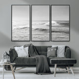 98634812-MGV-CV-36X24-Black and White Ocean Waves Wall Art – Minimalist Sea Canvas Print, Coastal Photography Decor for Living Room, Bedroom or Office