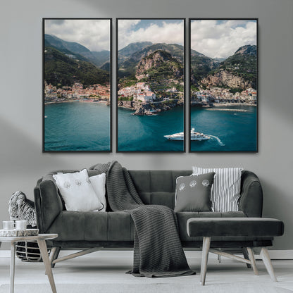 20321590-MGV-CV-36X24-Amalfi Coast Wall Art Canvas Print, Framed Italy Travel Art Picture Print, Mediterranean Landscape Perfect Mediterranean Coastal