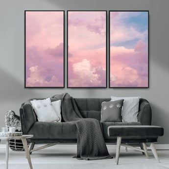 22874890-MGV-CV-36X24-Pastel Sky Wall Art Canvas Print, Framed Dreamy Cloudscape Art Picture Print, Sunset Glow Perfect Minimalist Serenity Decor