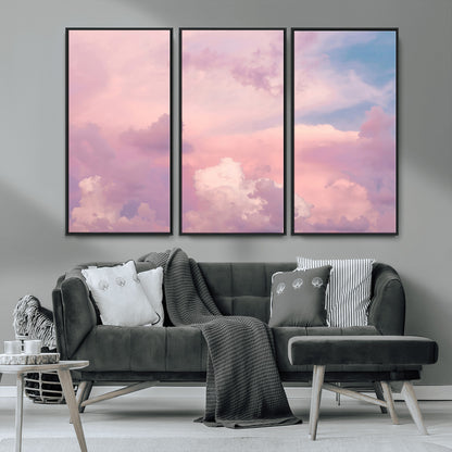 22874890-MGV-CV-36X24-Pastel Sky Wall Art Canvas Print, Framed Dreamy Cloudscape Art Picture Print, Sunset Glow Perfect Minimalist Serenity Decor