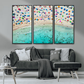 76172085-MGV-CV-36X24-Tropical Shoreline Wall Art Canvas Print, Framed Beach Relaxing Art Picture Print, Aerial Summer Perfect Coastal Vibrant Decor