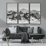 32399691-MGV-CV-36X24-Snowy Mountain Wall Art Canvas Print, Framed Mountain Peaks Art Picture Print, Alpine Mountains Perfect Minimalist Alpine Decor