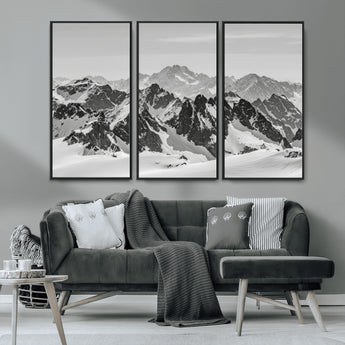 46884246-MGV-CV-36X24-Snowy Mountain Wall Art Canvas Print, Framed Mountain Peaks Art Picture Print, Alpine Mountains Perfect Minimalist Alpine Decor