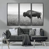 28435251-MGV-CV-36X24-Bison In Prairie Wall Art Canvas Print, Framed Rustic Wildlife Art Picture Print, Wild Buffalo Perfect Rustic Western Decor