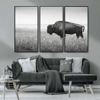 28435251-MGV-CV-36X24-Bison In Prairie Wall Art Canvas Print, Framed Rustic Wildlife Art Picture Print, Wild Buffalo Perfect Rustic Western Decor