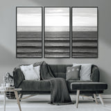 47305203-MGV-CV-36X24-Monochrome Ocean Wall Art Canvas Print, Framed Moody Ocean Art Picture Print, Calm Ocean Perfect Minimalist Coastal Decor Artwork