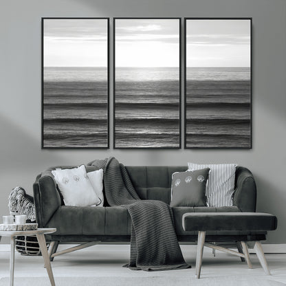 47305203-MGV-CV-36X24-Monochrome Ocean Wall Art Canvas Print, Framed Moody Ocean Art Picture Print, Calm Ocean Perfect Minimalist Coastal Decor Artwork
