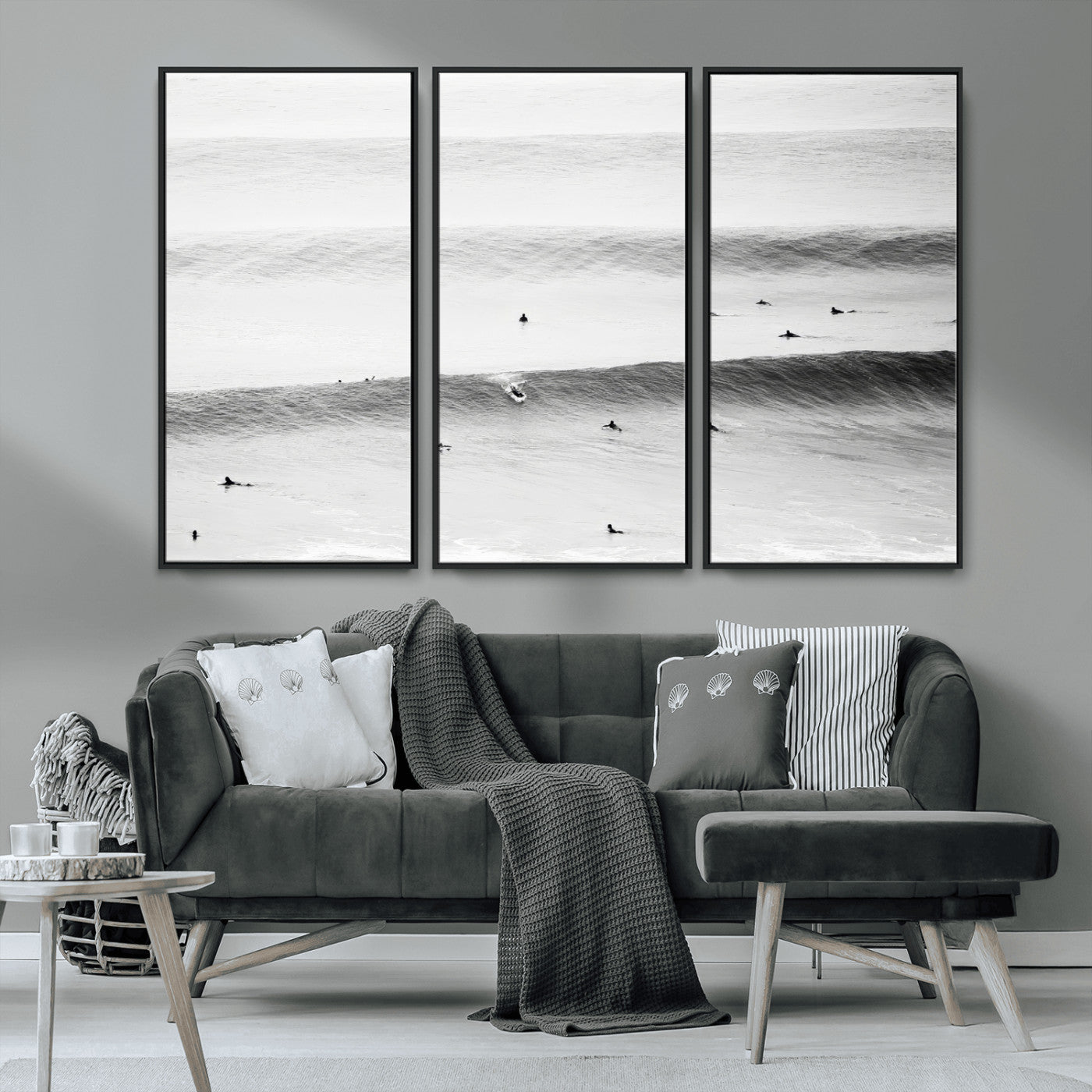 54291445-MGV-CV-36X24-Black White Ocean Wall Art Canvas Print, Framed Coastal Sport Art Picture Print, Ocean Culture Perfect Minimalist Coastal Decor