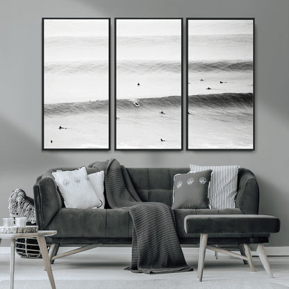 54291445-MGV-CV-36X24-Black White Ocean Wall Art Canvas Print, Framed Coastal Sport Art Picture Print, Ocean Culture Perfect Minimalist Coastal Decor