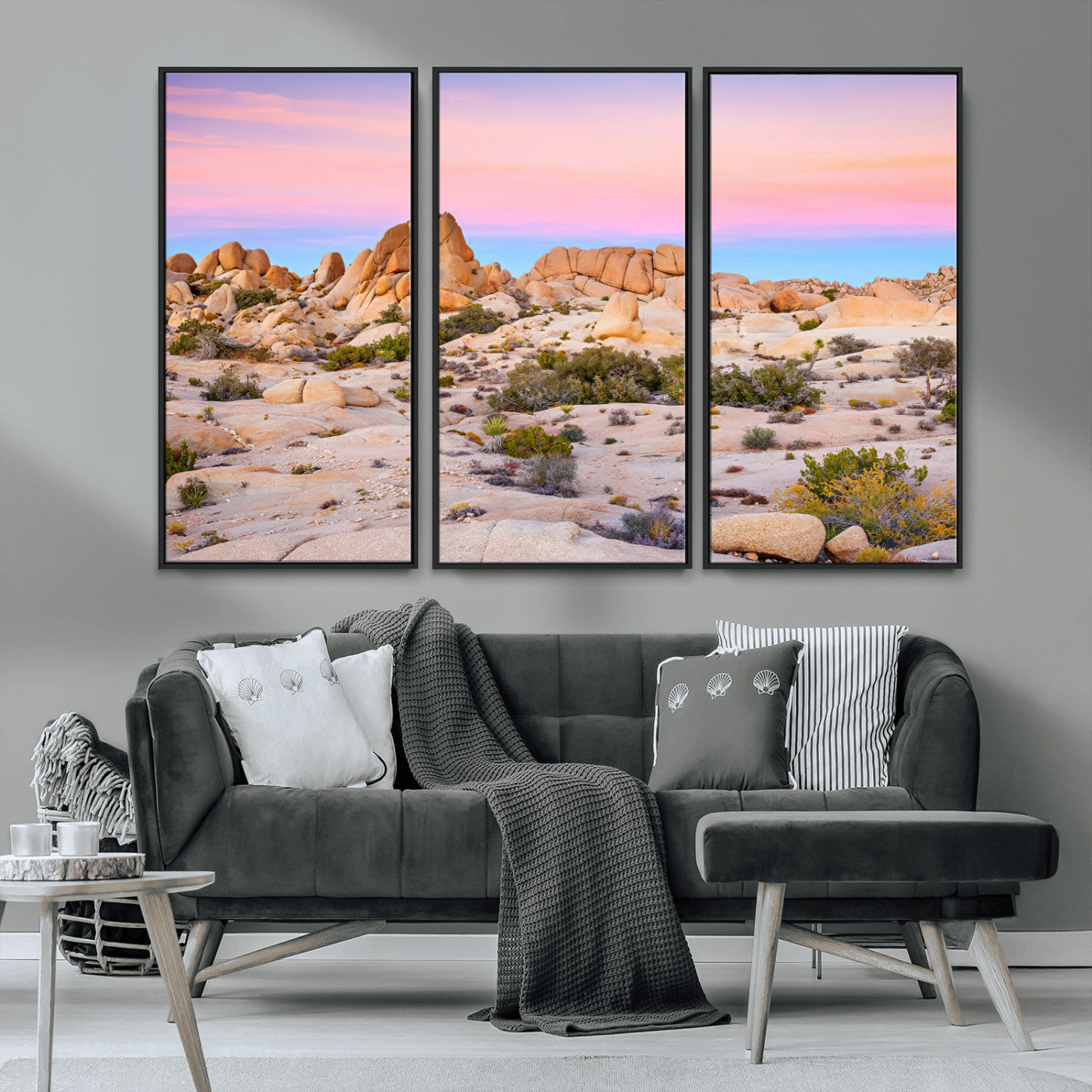 96167137-MGV-CV-36X24-Vibrant Sunset Sky Wall Art Canvas Print, Framed Joshua Tree Art Picture Print, Rugged Terrain Perfect Southwestern Boho Decor