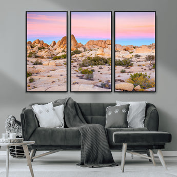 96167137-MGV-CV-36X24-Vibrant Sunset Sky Wall Art Canvas Print, Framed Joshua Tree Art Picture Print, Rugged Terrain Perfect Southwestern Boho Decor