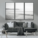 60635783-MGV-CV-36X24-Black White Seascape Wall Art Canvas Print, Framed Ocean Waves Art Picture Print, Misty Coastal Perfect Minimalist Coastal Decor