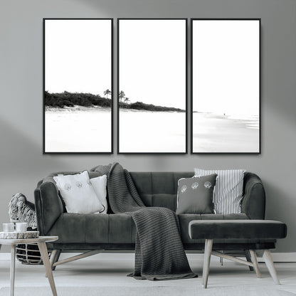 29611516-MGV-CV-36X24-Black White Beach Wall Art Canvas Print, Framed Palm Trees Art Picture Print, Monochrome Tropical Perfect Minimalist Coastal Decor