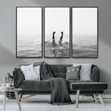 26667396-MGV-CV-36X24-Black White Ocean Wall Art Canvas Print, Framed Monochrome Water Art Picture Print, Diving into Water Perfect Minimalist Aquatic