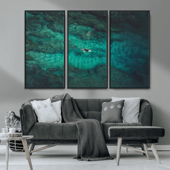 93287752-MGV-CV-36X24-Ocean Surf Wall Art Canvas Print, Framed Blue Waters Art Picture Print, Vibrant Seascape Perfect Coastal Adventure Decor Artwork