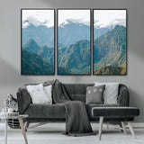 79393816-MGV-CV-36X24-Misty Mountain Wall Art Canvas Print, Framed Cloudy Andean Art Picture Print, Rugged Mountain Perfect Rustic Nature Decor Artwork