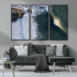 37405684-MGV-CV-36X24-Nazaré Coast Wall Art Canvas Print, Framed Aerial Ocean Art Picture Print, Coastal Fortress Perfect Dramatic Coastal Decor Artwork