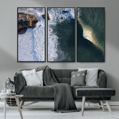 37405684-MGV-CV-36X24-Nazaré Coast Wall Art Canvas Print, Framed Aerial Ocean Art Picture Print, Coastal Fortress Perfect Dramatic Coastal Decor Artwork