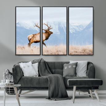 96024025-MGV-CV-36X24-Elk Photography Wall Art Canvas Print, Framed Mountain Wildlife Art Picture Print, Rustic Lodge Decor Perfect Rustic Lodge Decor