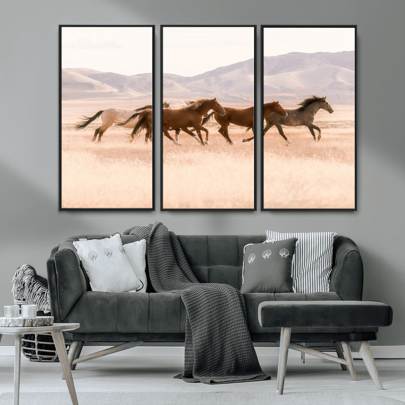 83644685-MGV-CV-36X24-Wild Horse Art Wall Art Canvas Print, Framed Rustic Western Art Picture Print, Desert Horse Scene Perfect Rustic Western Decor