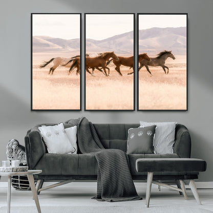 83644685-MGV-CV-36X24-Wild Horse Art Wall Art Canvas Print, Framed Rustic Western Art Picture Print, Desert Horse Scene Perfect Rustic Western Decor