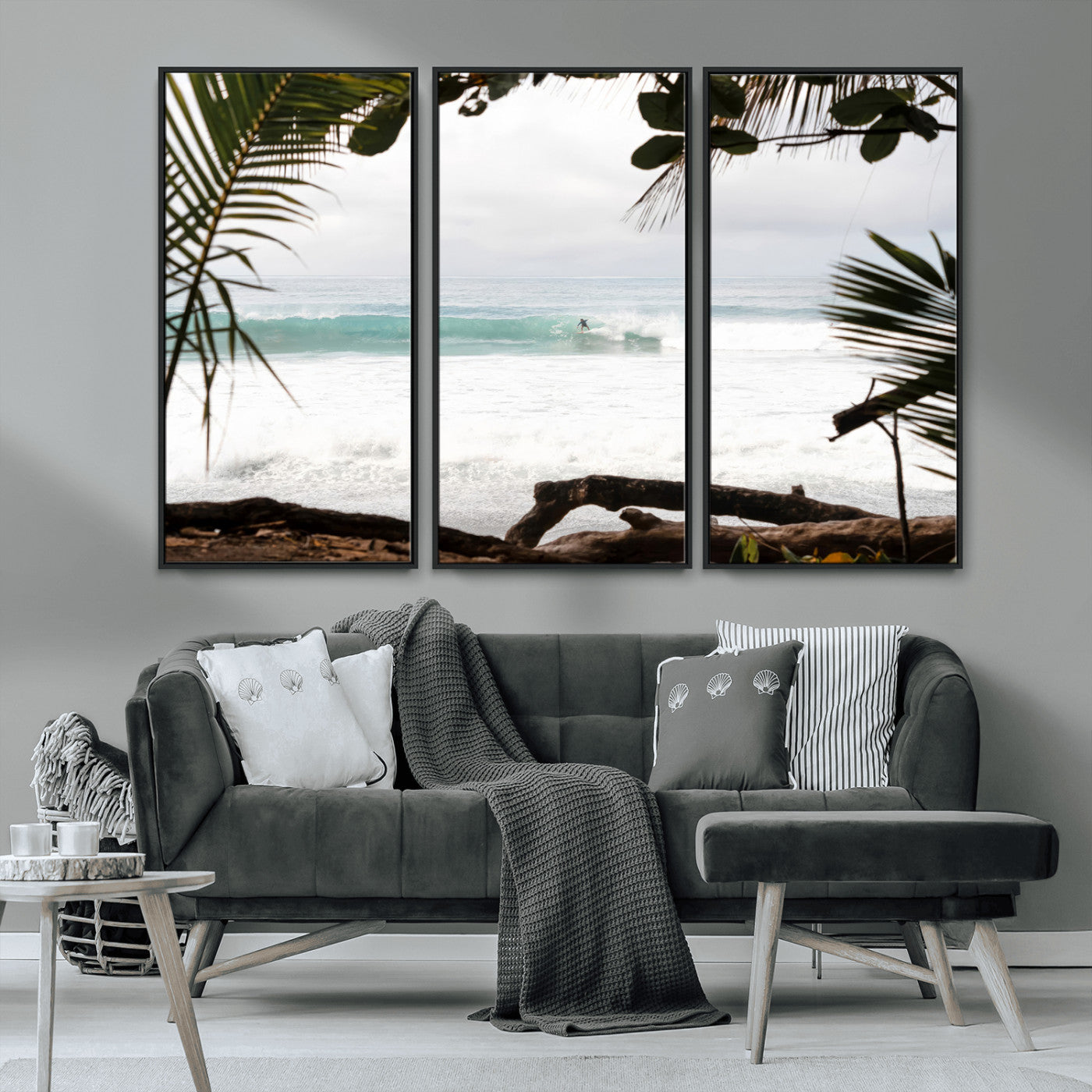 50382104-MGV-CV-36X24-Tropical Surf Wall Art Canvas Print, Framed Palm Tree View Art Picture Print, Beach House Art Perfect Boho Coastal Decor Artwork