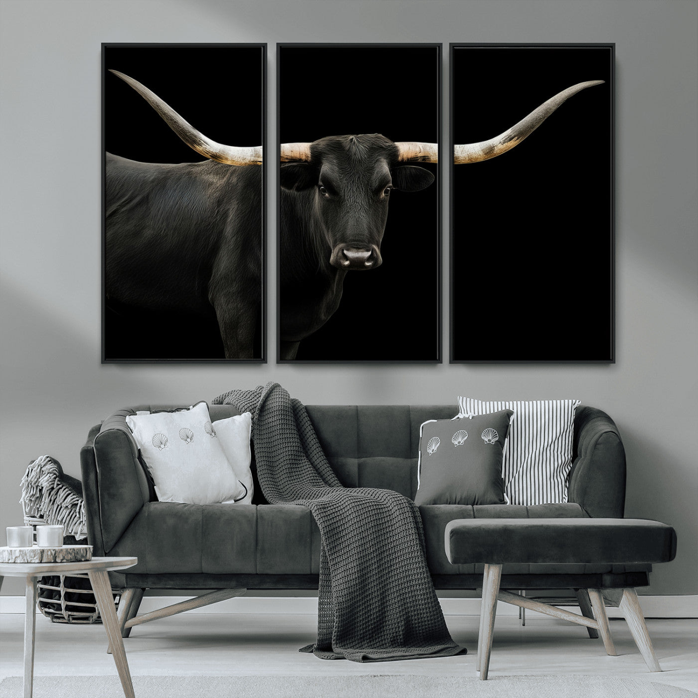 99448328-MGV-CV-36X24-Longhorn Cattle Wall Art Canvas Print, Framed Texas Ranch Art Picture Print, Western Cow Perfect Farmhouse Decor Artwork