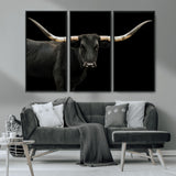 99448328-MGV-CV-36X24-Longhorn Cattle Wall Art Canvas Print, Framed Texas Ranch Art Picture Print, Western Cow Perfect Farmhouse Decor Artwork