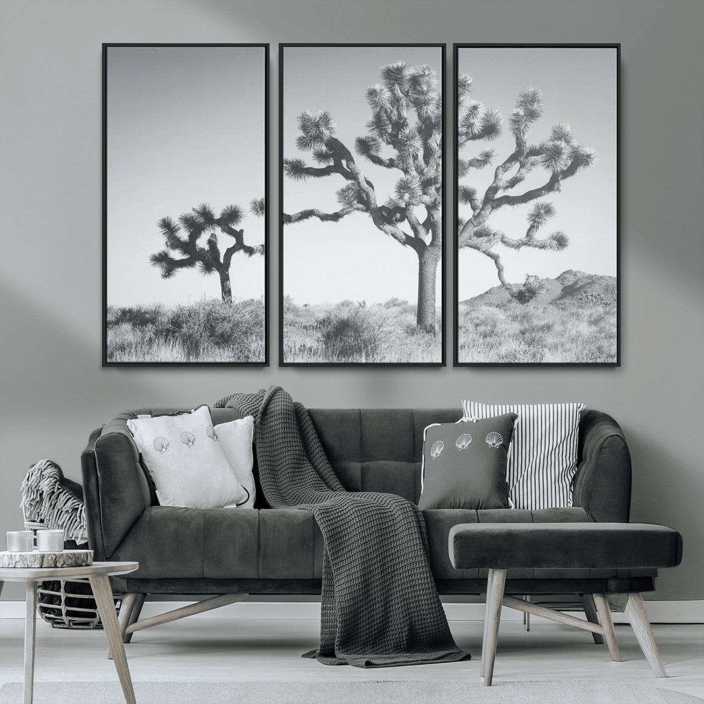 29996209-MGV-CV-36X24-Joshua Tree Art Wall Art Canvas Print, Framed Black White Landscape Art Picture Print, Desert Tree Decor Perfect Southwestern Boho