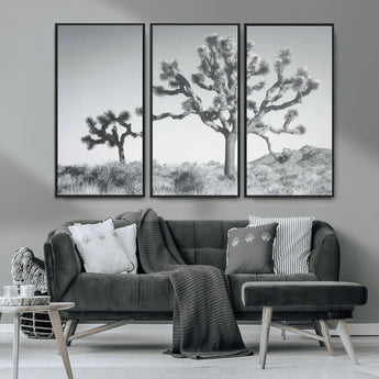 29996209-MGV-CV-36X24-Joshua Tree Art Wall Art Canvas Print, Framed Black White Landscape Art Picture Print, Desert Tree Decor Perfect Southwestern Boho
