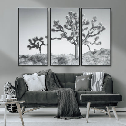 29996209-MGV-CV-36X24-Joshua Tree Art Wall Art Canvas Print, Framed Black White Landscape Art Picture Print, Desert Tree Decor Perfect Southwestern Boho