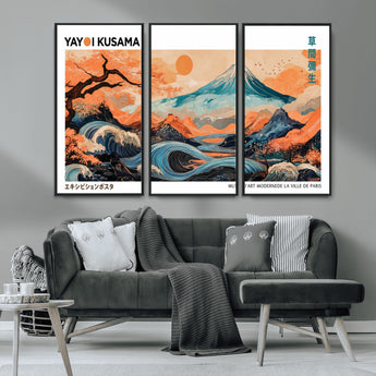 88785870-MGV-CV-36X24-Japanese Great Wave & Mt Fuji Wall Art – Ukiyo e Style Landscape Print with Flowing River, Autumn Mountain Poster, Oriental Asian