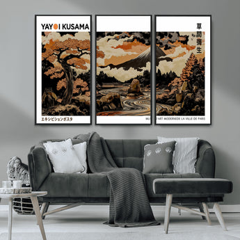 96372548-MGV-CV-36X24-Japanese Landscape Wall Art Print – Mt. Fuji Poster with Bonsai Tree & River, Ukiyo-e Inspired Modern Japanese Artwork, Autumn