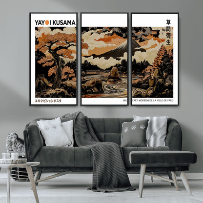 96372548-MGV-CV-36X24-Japanese Landscape Wall Art Print – Mt. Fuji Poster with Bonsai Tree & River, Ukiyo-e Inspired Modern Japanese Artwork, Autumn