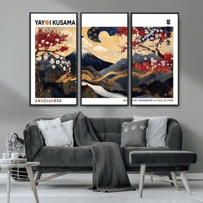 66243961-MGV-CV-36X24-Mount Fuji Japanese Wall Art – Golden Abstract Landscape Canvas Print, Cherry Blossom Painting, Modern Oriental Zen Home Decor