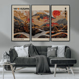 77970791-MGV-CV-36X24-Mount Fuji Golden Abstract Wall Art – Japanese Landscape Canvas Poster, Cherry Blossom & Red Sun Painting, Elegant Zen Oriental