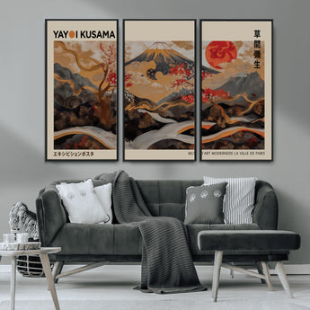 77970791-MGV-CV-36X24-Mount Fuji Golden Abstract Wall Art – Japanese Landscape Canvas Poster, Cherry Blossom & Red Sun Painting, Elegant Zen Oriental