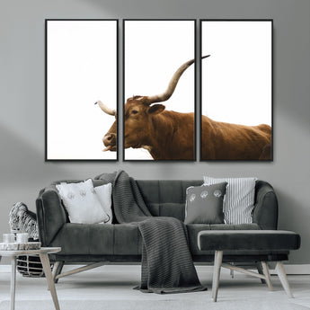 62566114-MGV-FC-48X32-3P_Black-Longhorn Cow Art Wall Art Canvas Print, Framed Rustic Animal Decor Art Picture Print, Texas Bull Photo Perfect Rustic Farmhouse