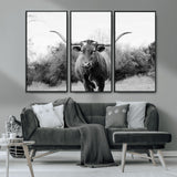 97280319-MGV-CV-36X24-Longhorn Photography Wall Art Canvas Print, Framed Western Cow Decor Art Picture Print, Texas Ranch Style Perfect Rustic Farmhouse