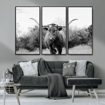 97280319-MGV-CV-36X24-Longhorn Photography Wall Art Canvas Print, Framed Western Cow Decor Art Picture Print, Texas Ranch Style Perfect Rustic Farmhouse