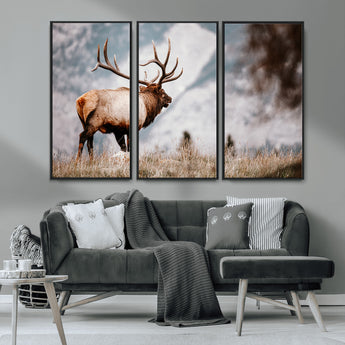 70489411-MGV-CV-36X24-Elk Photography Wall Art Canvas Print, Framed Mountain Wildlife Art Picture Print, Rustic Nature Decor Perfect Rustic Lodge Decor
