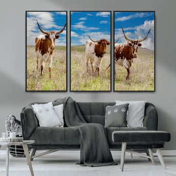 58099948-MGV-CV-36X24-Texas Longhorn Wall Art Canvas Print, Framed Western Decor Art Picture Print, Rustic Farmhouse Perfect Western Farmhouse Decor